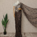 Dark Chocolate Brown Premium French Metallic Chantilly Saree Lace Fabric 5.5 Meters x 110 Cms Width Elegant Floral Net Material From France Unstitched Blouse Not Included-D28148