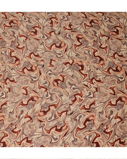 Beige Rust Abstract Marble Swirl Print Synthetic Satin Fabric, 110 Cms Width, Made in India-D28272 Regal Fabrics