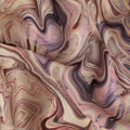 Beige Mauve Abstract Marble Swirl Print Synthetic Satin Fabric, 110 Cms Width, Made in India-D28271 Regal Fabrics