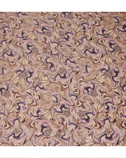 Beige Mauve Abstract Marble Swirl Print Synthetic Satin Fabric, 110 Cms Width, Made in India-D28271 Regal Fabrics