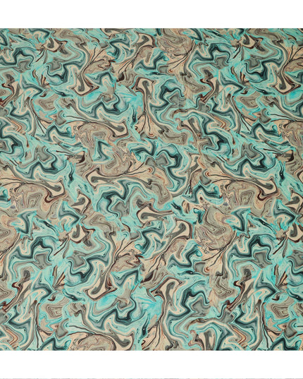 Turquoise Abstract Marble Swirl Print Synthetic Satin Fabric, 110 Cms Width, Made in India-D28273 Regal Fabrics