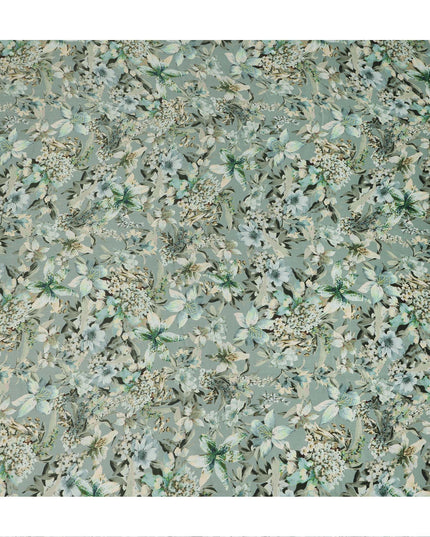 Sage Green Soft Floral Botanical Print Synthetic Satin Fabric, 110 Cms Width, Made in India-D28277 - Regal Fabrics