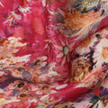 Red Multicolor Bird & Floral Garden Print Synthetic Satin Fabric, 110 Cms Width, Made in India-D28278 Regal Fabrics