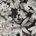 Black Ivory Monochrome Floral Botanical Print Synthetic Satin Fabric, 110 Cms Width, Made in India-D28275 Regal Fabrics