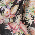 Black Multicolor Bird & Floral Garden Print Synthetic Satin Fabric, 110 Cms Width, Made in India-D28276 Regal Fabrics