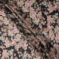 Black Multicolor Bird & Floral Garden Print Synthetic Satin Fabric, 110 Cms Width, Made in India-D28276 Regal Fabrics