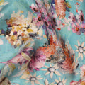 Aqua Multicolor Bird & Floral Garden Print Synthetic Satin Fabric, 110 Cms Width, Made in India-D28274 Regal Fabrics
