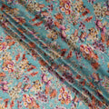Aqua Multicolor Bird & Floral Garden Print Synthetic Satin Fabric, 110 Cms Width, Made in India-D28274 Regal Fabrics