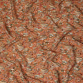Orange Bird & Floral Nature Print Viscose Crepe Fabric, 110 Cms Width, Made in India-D28255 Regal Fabrics