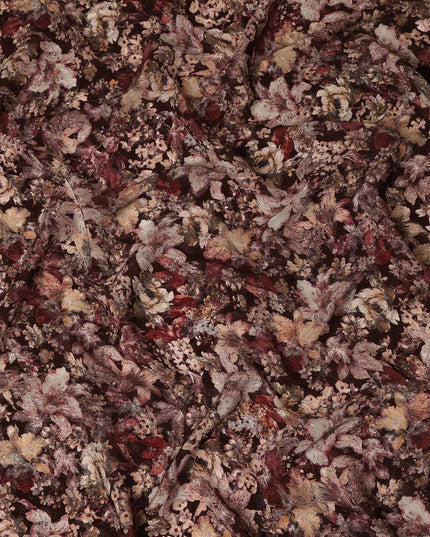 Brown Vintage Floral Botanical Print Viscose Crepe Fabric, 110 Cms Width, Made in India-D28259 Regal Fabrics