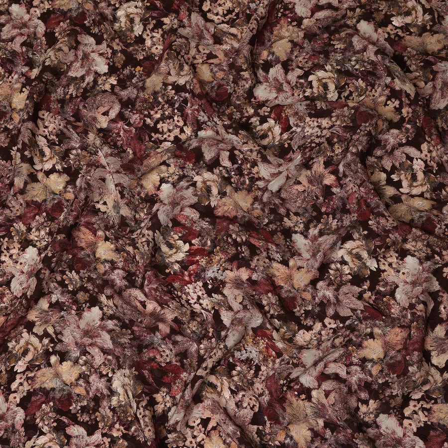 Brown Vintage Floral Botanical Print Viscose Crepe Fabric, 110 Cms Width, Made in India-D28259 Regal Fabrics