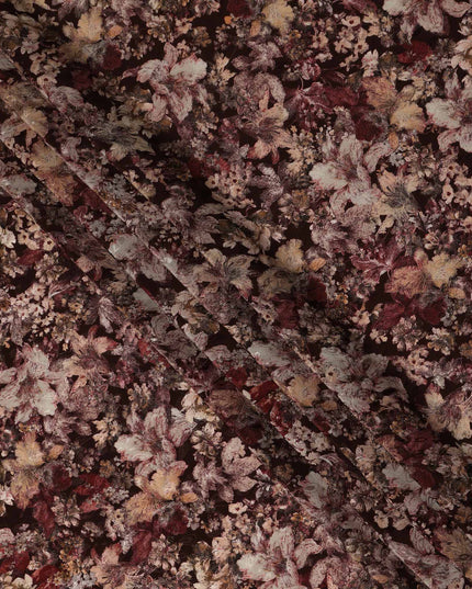 Brown Vintage Floral Botanical Print Viscose Crepe Fabric, 110 Cms Width, Made in India-D28259 Regal Fabrics