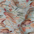 Light Blue Bird & Floral Nature Print Viscose Crepe Fabric, 110 Cms Width, Made in India-D28256 Regal Fabrics