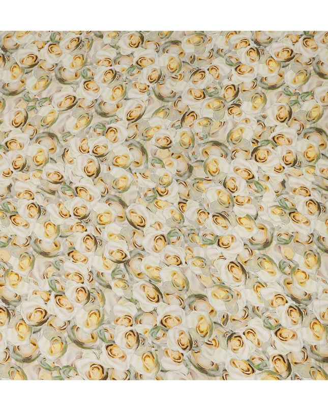 Cream Yellow Rose Floral Printed Cotton Satin Fabric 110 Cms Width India-D27982 - Regal Fabrics
