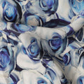 White Blue Abstract Rose Printed Cotton Satin Fabric 110 Cms Width India-D27981 - Regal Fabrics