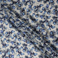 White Blue Abstract Rose Printed Cotton Satin Fabric 110 Cms Width India-D27981 - Regal Fabrics