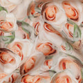 Cream Peach Rose Floral Printed Cotton Satin Fabric 110 Cms Width India-D27983 - Regal Fabrics