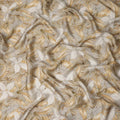 Beige Tropical Botanical Leaf Print Viscose Modal Satin Fabric, 110 Cms Width, Made in India-D28263