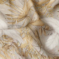 Beige Tropical Botanical Leaf Print Viscose Modal Satin Fabric, 110 Cms Width, Made in India-D28263