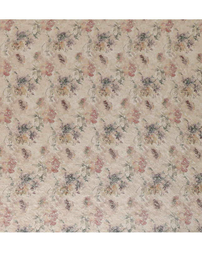 Beige Floral Printed Viscose Modal Satin Fabric, 110 Cms Width, Made in India-D27271