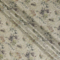 Ivory Sage Green Floral Printed Viscose Modal Satin Fabric, Allover Botanical Design Satin Weave Fabric, 110 Cms Width, Made in India-D27276