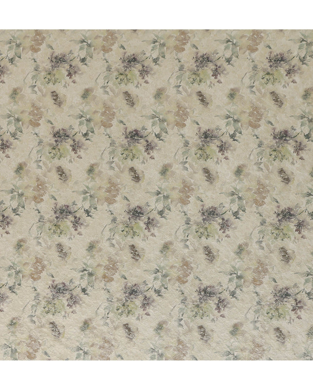 Ivory Sage Green Floral Printed Viscose Modal Satin Fabric, Allover Botanical Design Satin Weave Fabric, 110 Cms Width, Made in India-D27276