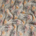 Powder Blue Grey Floral Printed Viscose Modal Satin Fabric, Allover Soft Botanical Design Satin Weave Fabric, 110 Cms Width, Made in India-D27274