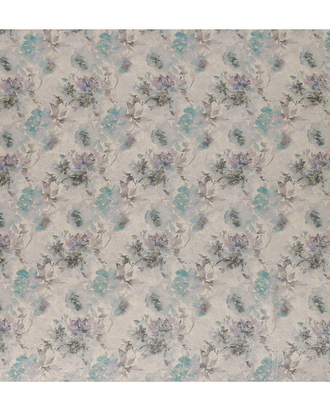 Ivory Grey Floral Printed Viscose Modal Satin Fabric,  110 Cms Width, Made in India-D27272