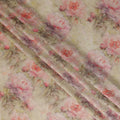 Champagne Beige Pink Floral Printed Viscose Modal Satin Fabric, Allover Soft Botanical Design Satin Weave Fabric, 110 Cms Width, Made in India-D27275
