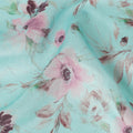 Aqua Mint Floral Printed Viscose Crepe Fabric, Allover Soft Botanical Design Lightweight Crepe Weave Fabric, 110 Cms Width, Made in India-D27281 - Regal Fabrics