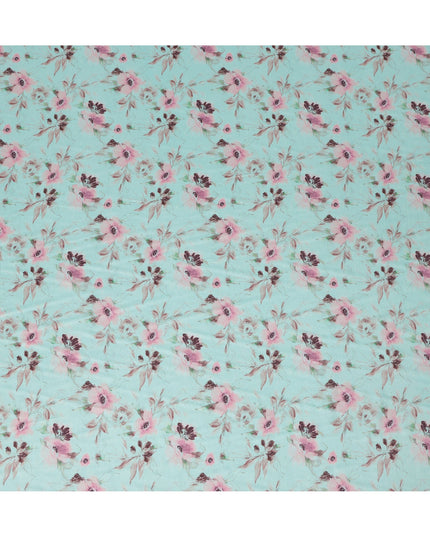 Aqua Mint Floral Printed Viscose Crepe Fabric, Allover Soft Botanical Design Lightweight Crepe Weave Fabric, 110 Cms Width, Made in India-D27281 - Regal Fabrics