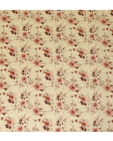Butter Yellow Floral Printed Viscose Crepe Fabric, Allover Soft Botanical Design Lightweight Crepe Weave Fashion Fabric, 110 Cms Width, Made in India-D27278