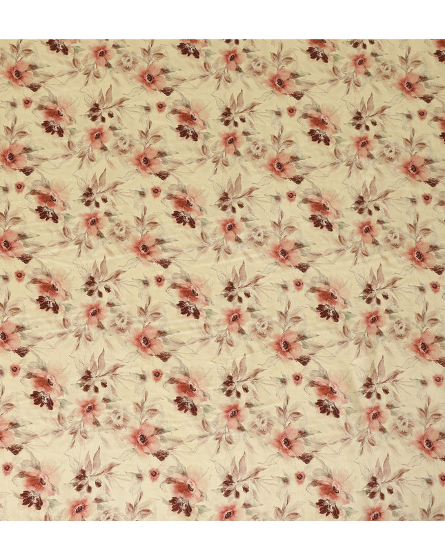 Butter Yellow Floral Printed Viscose Crepe Fabric, Allover Soft Botanical Design Lightweight Crepe Weave Fashion Fabric, 110 Cms Width, Made in India-D27278