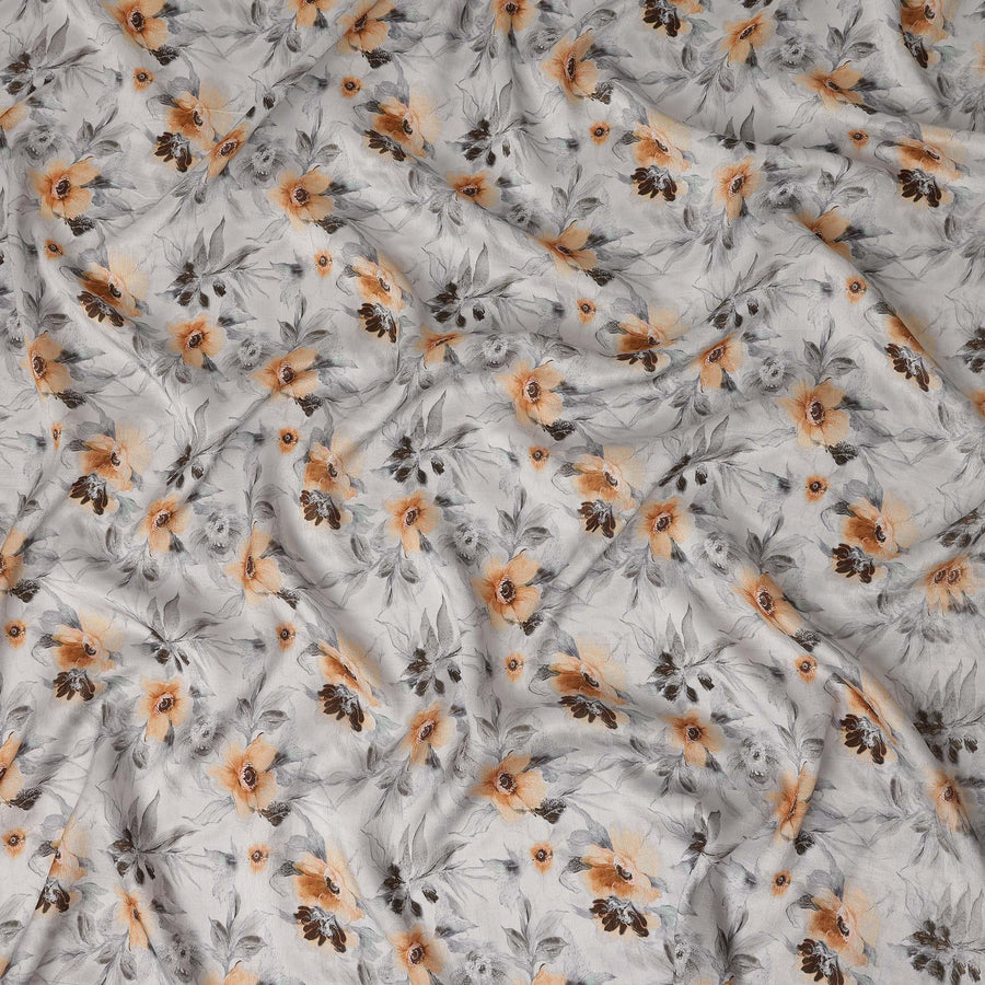 Light Grey Peach Floral Printed Viscose Crepe Fabric, Allover Delicate Botanical Design Lightweight Crepe Weave Fabric, 110 Cms Width, Made in India-D27280 - Regal Fabrics