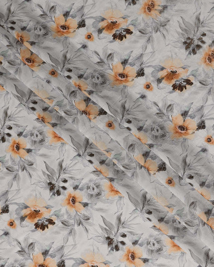 Light Grey Peach Floral Printed Viscose Crepe Fabric, Allover Delicate Botanical Design Lightweight Crepe Weave Fabric, 110 Cms Width, Made in India-D27280 - Regal Fabrics