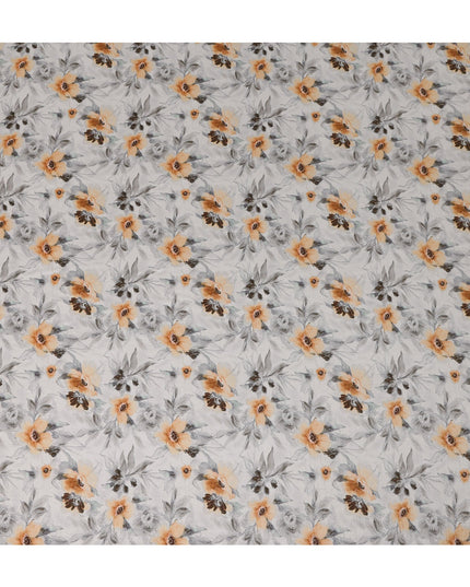 Light Grey Peach Floral Printed Viscose Crepe Fabric, Allover Delicate Botanical Design Lightweight Crepe Weave Fabric, 110 Cms Width, Made in India-D27280 - Regal Fabrics