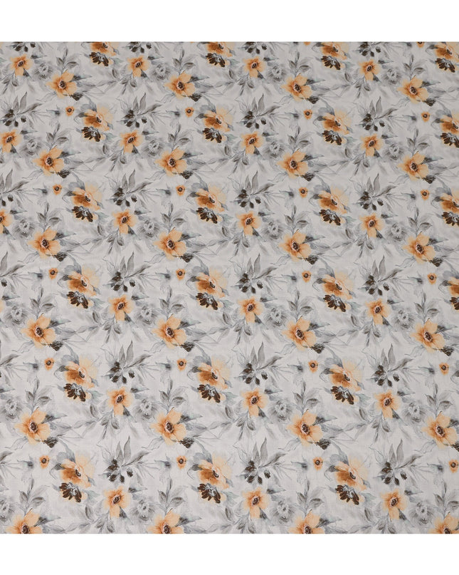 Light Grey Peach Floral Printed Viscose Crepe Fabric, Allover Delicate Botanical Design Lightweight Crepe Weave Fabric, 110 Cms Width, Made in India-D27280