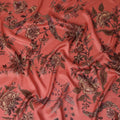 Coral Red Floral Printed Viscose Crepe Fabric, Allover Botanical Motif Lightweight Crepe Weave Fashion Fabric, 110 Cms Width, Made in India-D27279