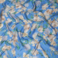 Sky Blue Abstract Watercolor Floral Print Viscose Modal Satin Fabric, 110 Cms Width, Made in India-D28270
