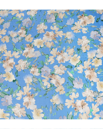 Sky Blue Abstract Watercolor Floral Print Viscose Modal Satin Fabric, 110 Cms Width, Made in India-D28270