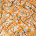 Orange Abstract Watercolor Floral Print Viscose Modal Satin Fabric, 110 Cms Width, Made in India-D28268