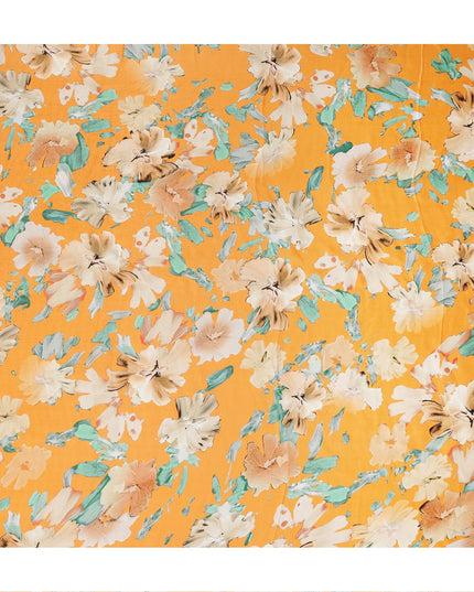 Orange Abstract Watercolor Floral Print Viscose Modal Satin Fabric, 110 Cms Width, Made in India-D28268