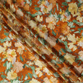 Rust Orange Abstract Watercolor Floral Print Viscose Modal Satin Fabric, 110 Cms Width, Made in India-D28269