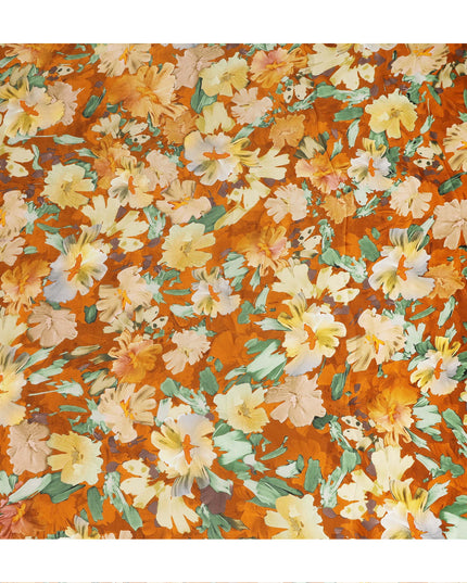 Rust Orange Abstract Watercolor Floral Print Viscose Modal Satin Fabric, 110 Cms Width, Made in India-D28269