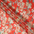 Red Abstract Watercolor Floral Print Viscose Modal Satin Fabric, 110 Cms Width, Made in India-D28267