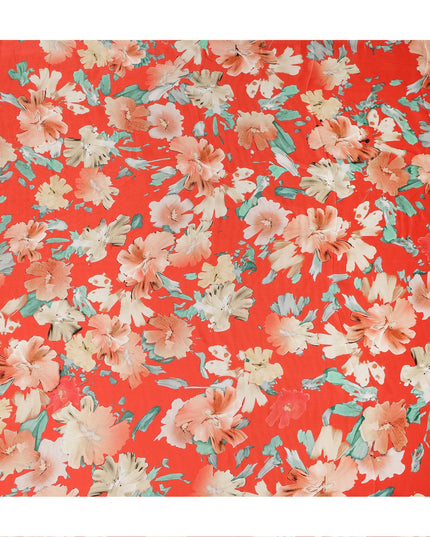 Red Abstract Watercolor Floral Print Viscose Modal Satin Fabric, 110 Cms Width, Made in India-D28267