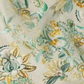 Cream Ivory Floral Printed Viscose Modal Satin Fabric, Allover Botanical Leaf and Flower Design Satin Weave Fabric, 110 Cms Width, Made in India-D27283