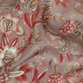 Dusty Mauve Floral Printed Viscose Modal Satin Fabric, Allover Botanical Motif Satin Weave Fashion Fabric, 110 Cms Width, Made in India-D27282