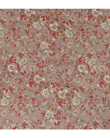 Dusty Mauve Floral Printed Viscose Modal Satin Fabric, Allover Botanical Motif Satin Weave Fashion Fabric, 110 Cms Width, Made in India-D27282