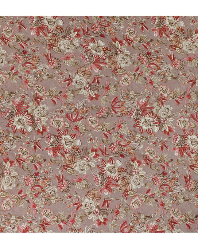 Dusty Mauve Floral Printed Viscose Modal Satin Fabric, Allover Botanical Motif Satin Weave Fashion Fabric, 110 Cms Width, Made in India-D27282